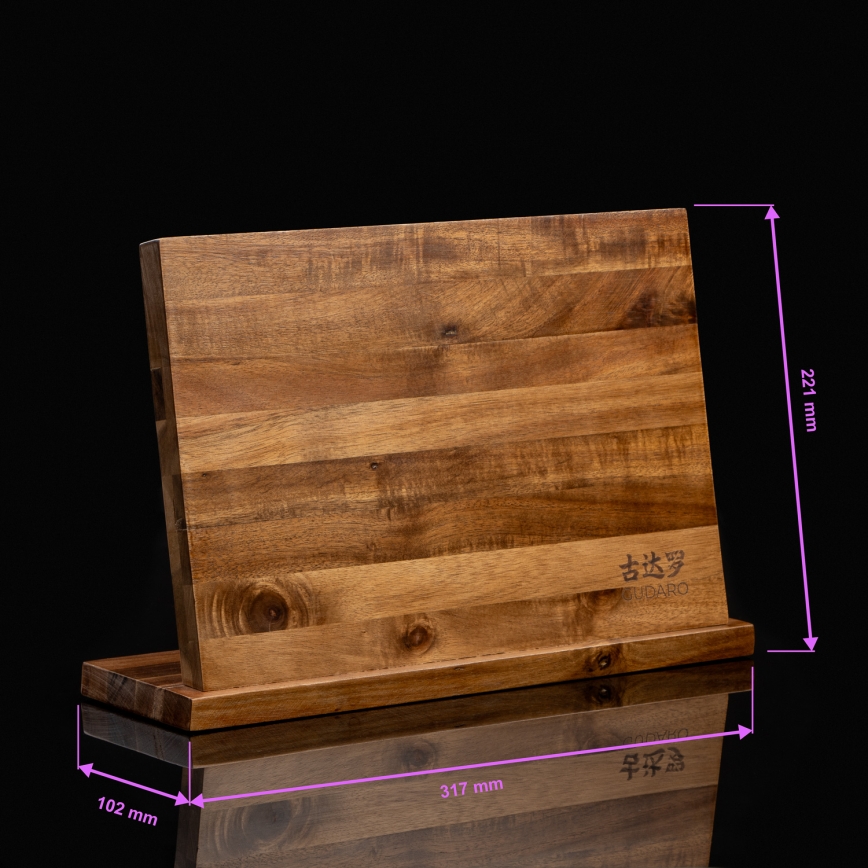Gudaro - Set da 3 coltelli da cucina in acciaio damascato AKIRO + supporto magnetico