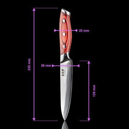 Gudaro - Set da 5 coltelli da cucina in damasco KENSHO + supporto magnetico