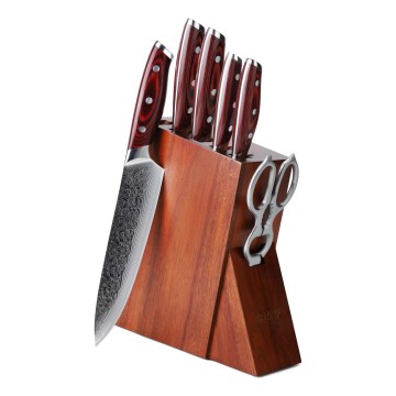 Gudaro - Set di 7 coltelli da cucina con ceppo KENSHO in acacia