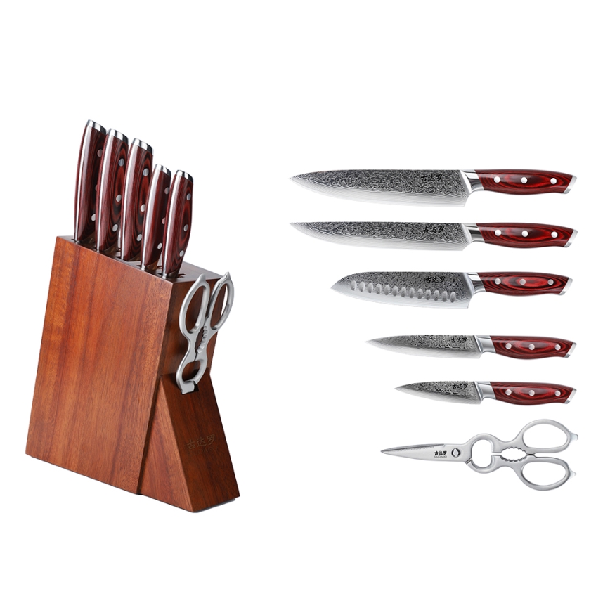 Gudaro - Set di coltelli da cucina con ceppo KENSHO, 7 pezzi, in acacia