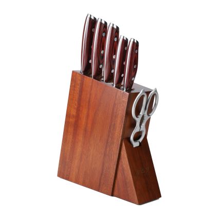 Gudaro - Set di coltelli da cucina con ceppo KENSHO, 7 pezzi, in acacia