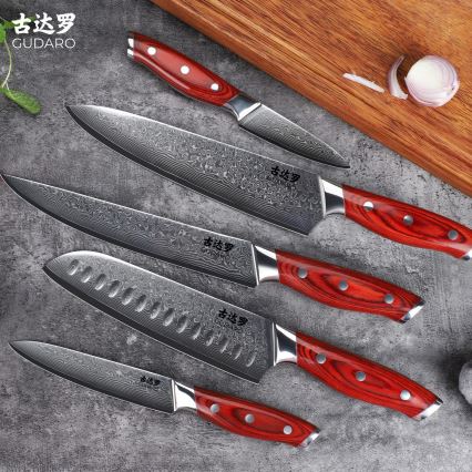 Gudaro - Set di coltelli da cucina con ceppo KENSHO, 7 pezzi, in acacia