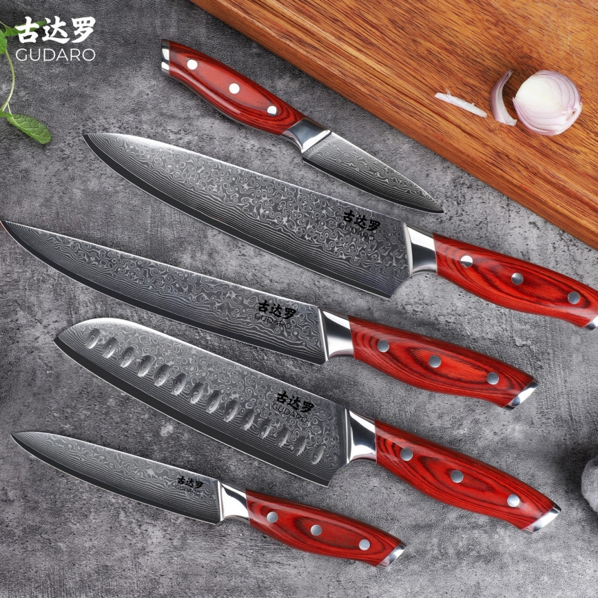 Gudaro - Set di coltelli da cucina con ceppo KENSHO, 7 pezzi, in acacia