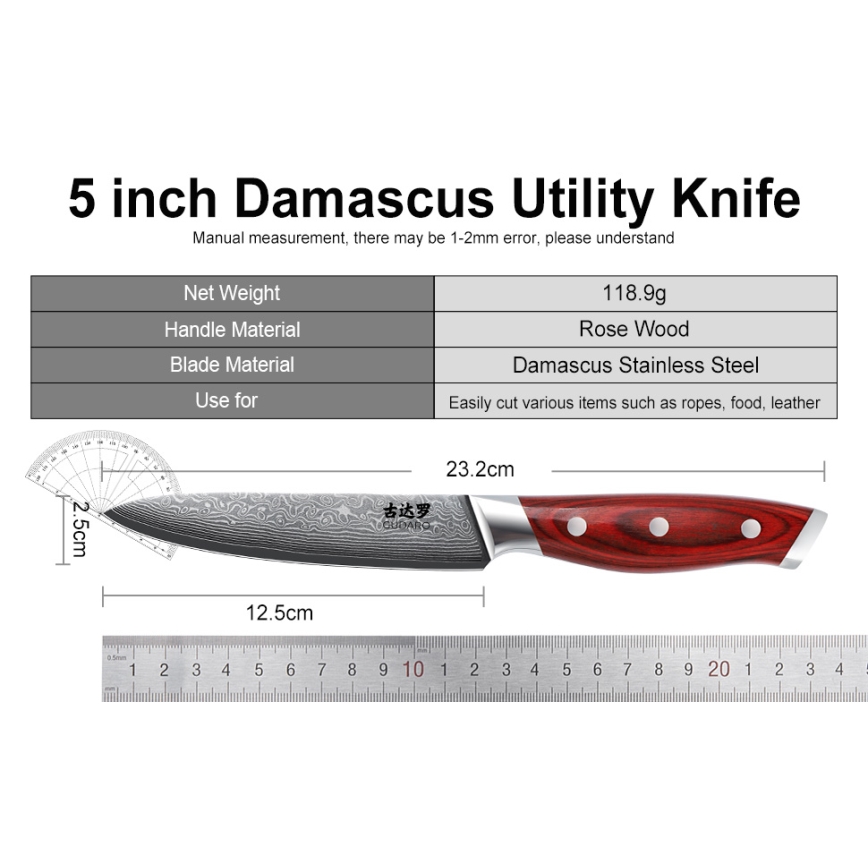 Gudaro - Set di coltelli da cucina con ceppo KENSHO, 7 pezzi, in acacia