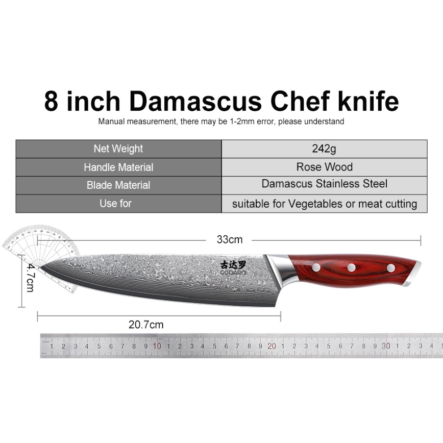 Gudaro - Set di coltelli da cucina con ceppo KENSHO, 7 pezzi, in acacia