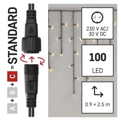 Guirlande de Noël extérieure 100xLED/2,5x0,9m IP44 blanc chaud