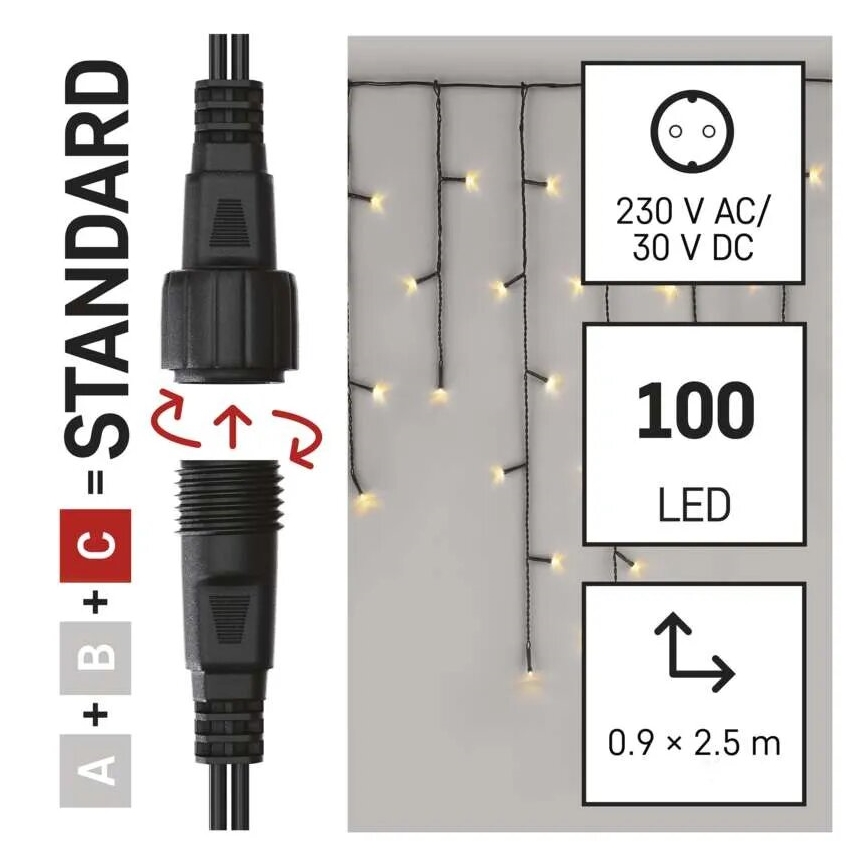 Guirlande de Noël extérieure 100xLED/2,5x0,9m IP44 blanc chaud
