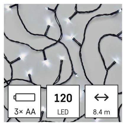 Guirlande de Noël extérieure 120xLED/3xAA 8,9m IP44 blanc froid
