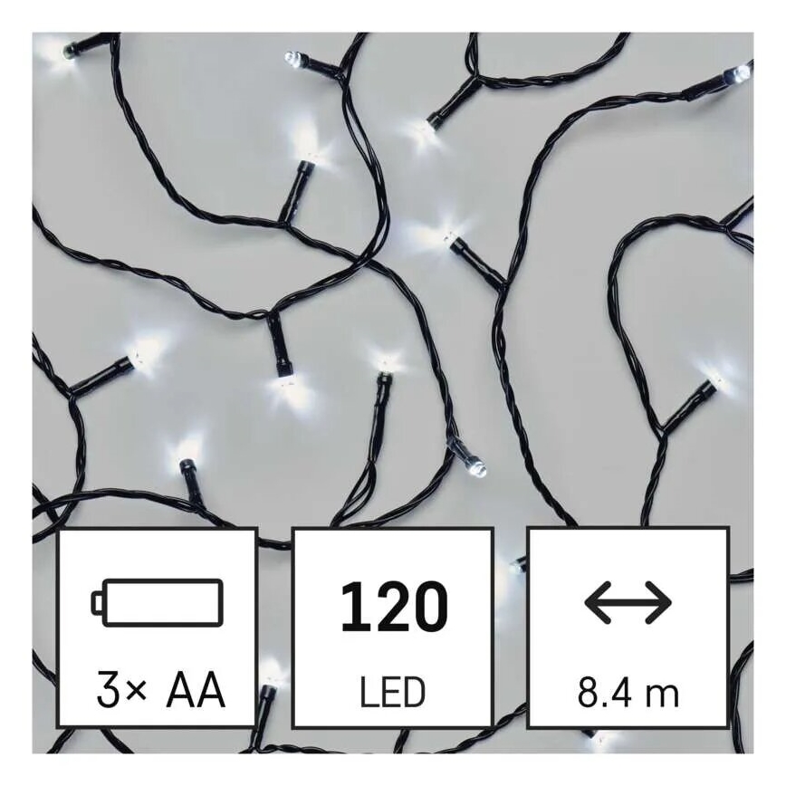 Guirlande de Noël extérieure 120xLED/3xAA 8,9m IP44 blanc froid