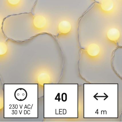 Guirlande de Noël LED d'extérieur, 40 LED, 9 m, IP44, blanc chaud