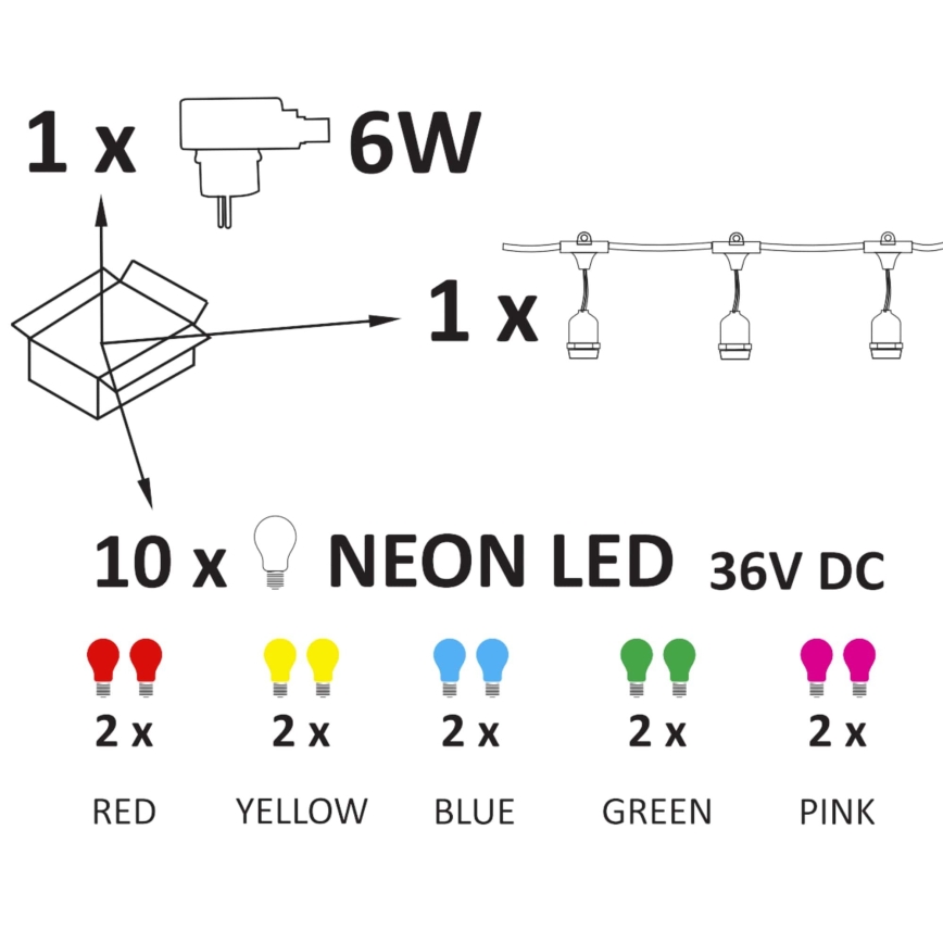 Guirlande décorative d'extérieur LED PARTY NEON 7,6 m 10xE27/0,6W/36V IP44