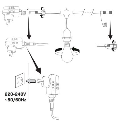 Guirlande décorative d'extérieur LED PARTY NEON 7,6 m 10xE27/0,6W/36V IP44