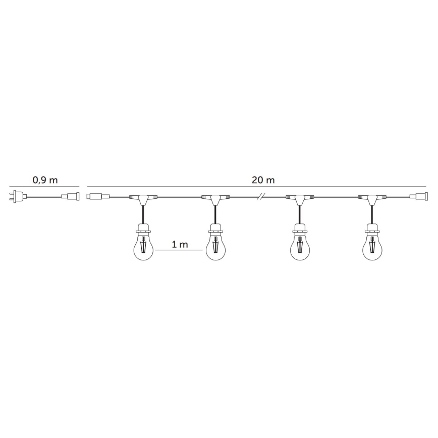 Guirlande décorative extérieure BAJA ST64 20xE27/1W/230V 20,9m IP44 blanc chaud