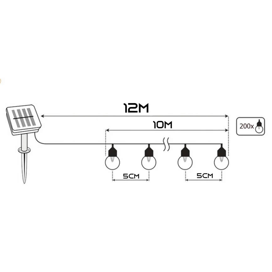 Guirlande décorative solaire LED 200xLED/1,2V 800 mAh 12 m IP44 noire