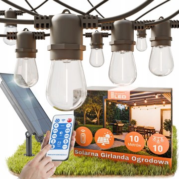 Guirlande décorative solaire LED à intensité variable 10xE27/0,3W/3/5V USB 2400 mAh 10,62 m IP65 noire + télécommande