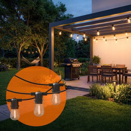 Guirlande décorative solaire LED à intensité variable 10xE27/0,3W/3/5V USB 2400 mAh 10,62 m IP65 noire + télécommande