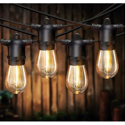 Guirlande solaire décorative LED dimmable 20xE27/0,3W/3/5V USB 2400 mAh 20,62 m IP65 noire + télécommande