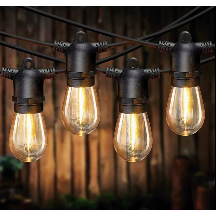 Guirlande solaire décorative LED dimmable 20xE27/0,3W/3/5V USB 2400 mAh 20,62 m IP65 noire + télécommande