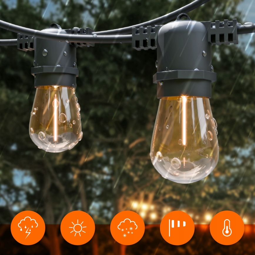 Guirlande solaire décorative LED dimmable 20xE27/0,3W/3/5V USB 2400 mAh 20,62 m IP65 noire + télécommande