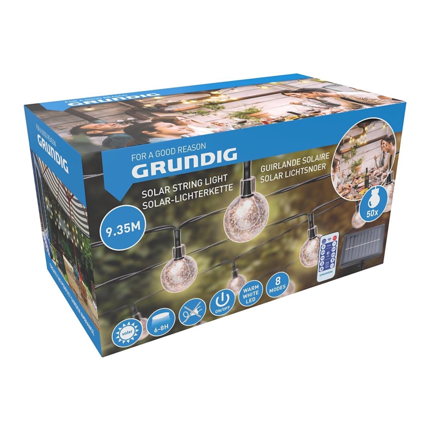 Guirlande - Guirlande solaire à intensité variable 50xLED/8 fonctions 9,35m blanc chaud + télécommande