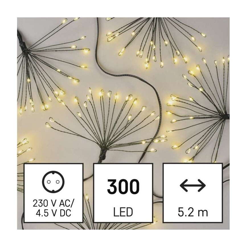 Guirlande LED 300 LEDs 5,2+3 m blanc chaud