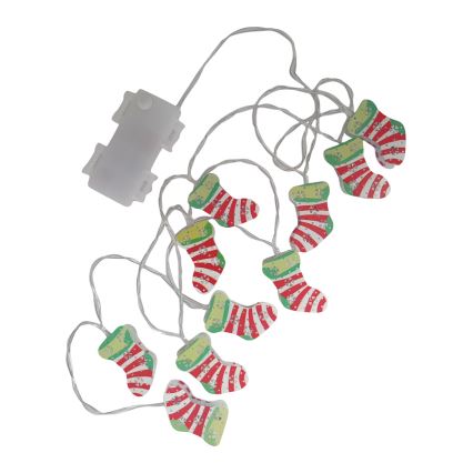 Guirlande LED de Noël extérieure 10xLED/2xAA 1,65 m IP44 blanc chaud chaussettes de Noël