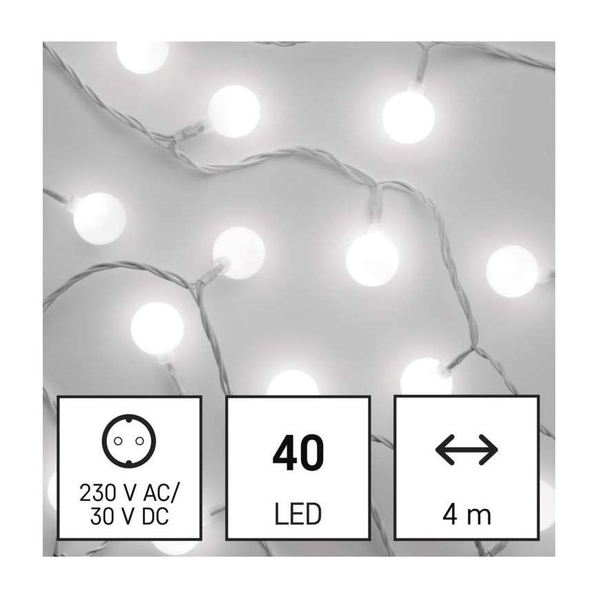 Guirlande LED de Noël pour extérieur, 40 LED / 9 m, IP44, blanc froid