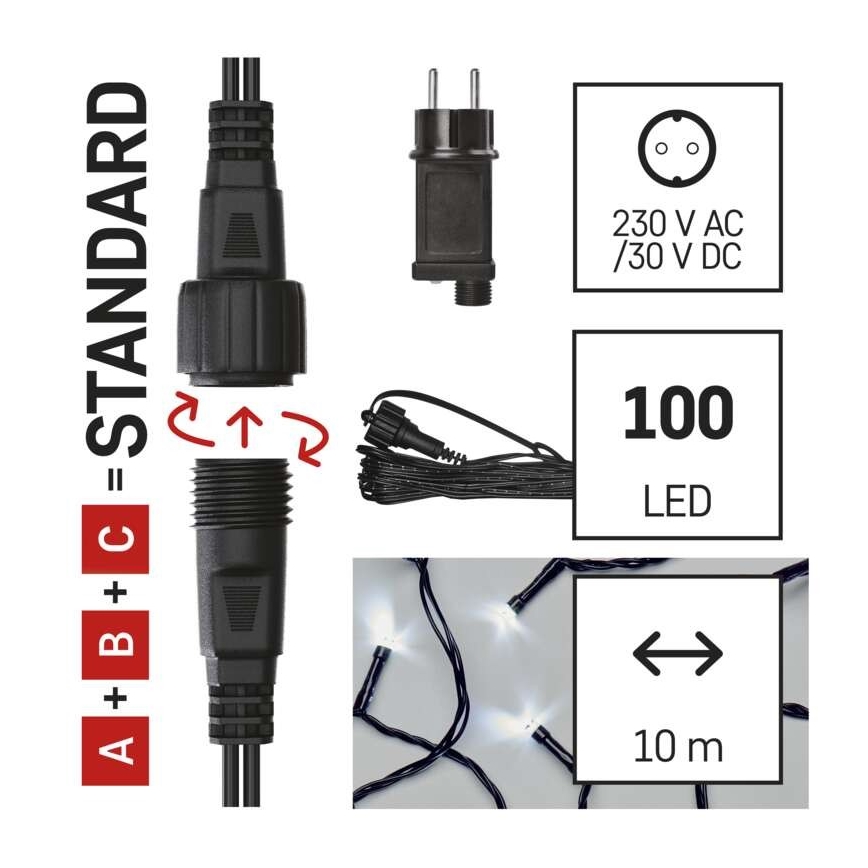 Guirlande LED d'extérieur 100 LED/15 m IP44, blanc froid