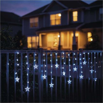 Guirlande LED d'extérieur 120 LED, 8 fonctions, fonctionne avec 3 piles AA, 1,7 m, IP44, blanc froid