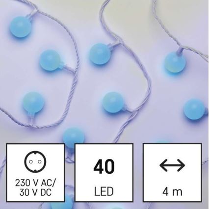 Guirlande LED d'extérieur 40 LED / 9 m, IP44, bleue