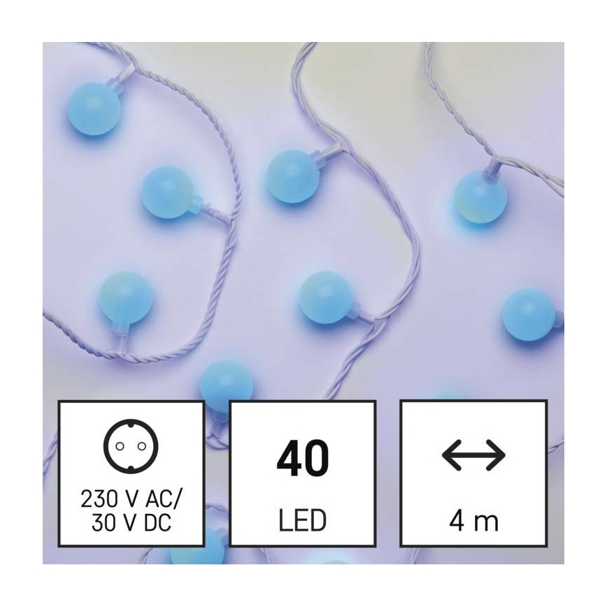 Guirlande LED d'extérieur 40 LED / 9 m, IP44, bleue