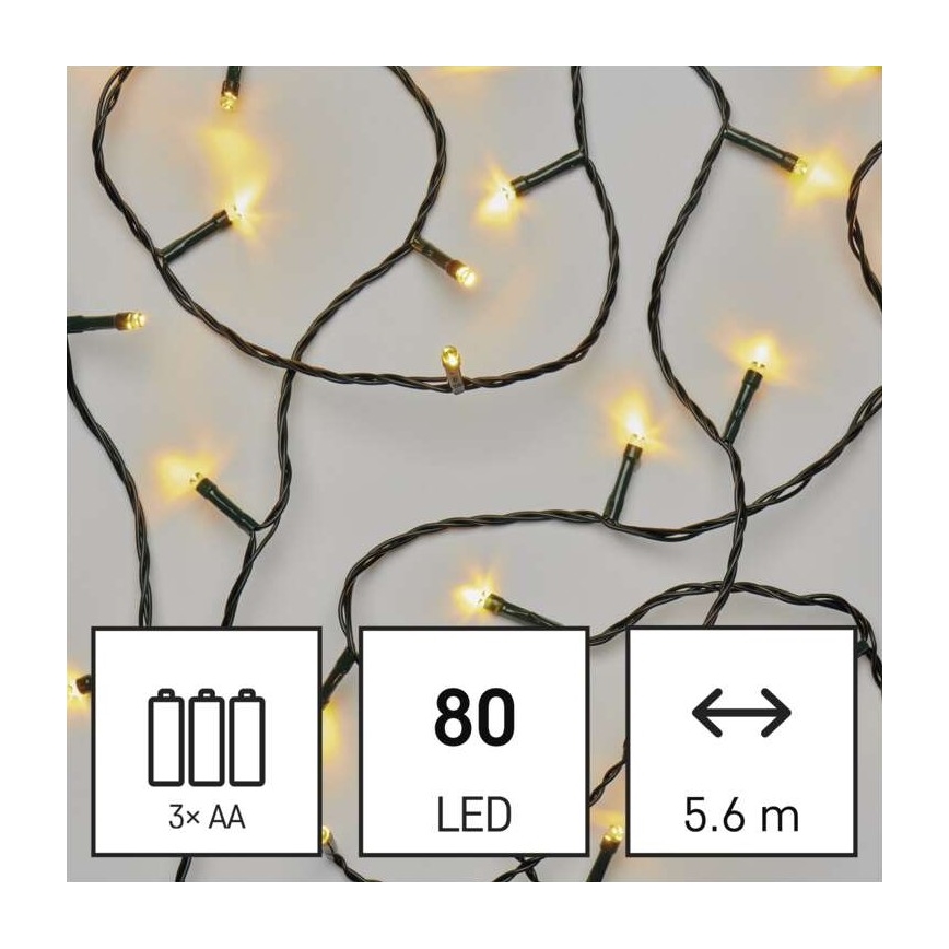 Guirlande LED d'extérieur 80xLED/3xAA 6,1 m IP44 blanc chaud