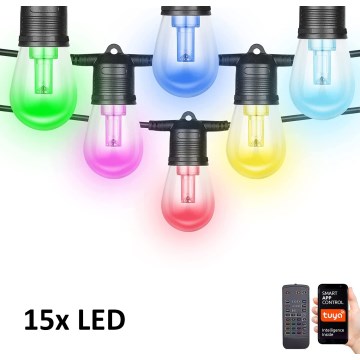Guirlande LED RGB+CCT à intensité variable GUIRLANDE 15xLED/1W/230V 15m Wi-Fi Tuya IP65 + télécommande