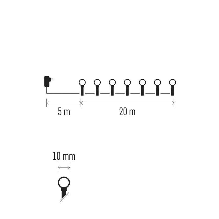 Guirlande lumineuse 200 LED - 8 fonctions, 20 m, IP44, blanc chaud