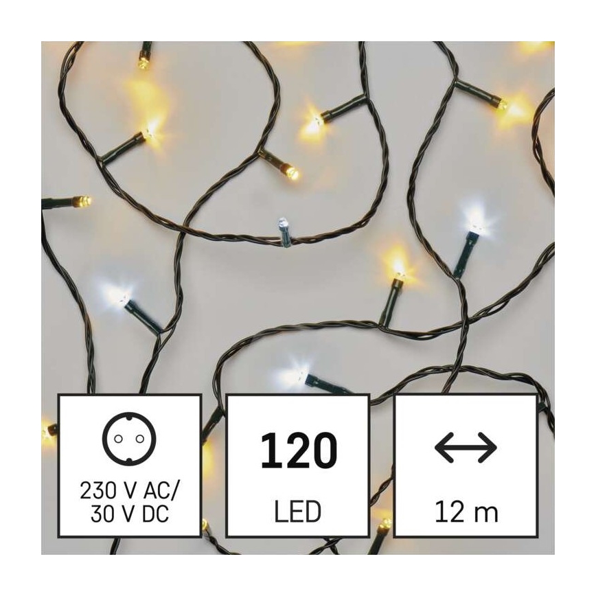 Guirlande lumineuse de Noël extérieure 120 LED, 2 fonctions, 17 m, IP44, blanc chaud/froid