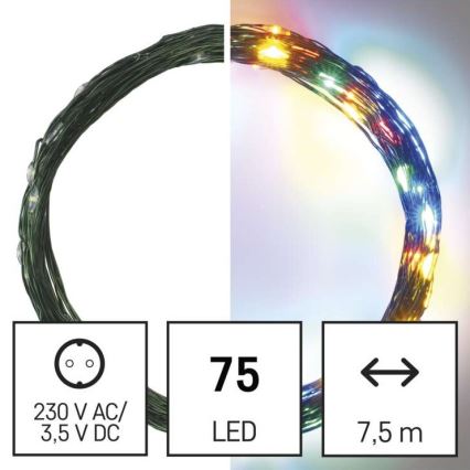 Guirlande lumineuse LED de Noël extérieure 75 LED / 12,5 m IP44 multicolore