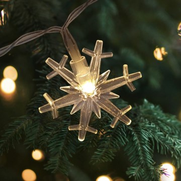 Guirlande lumineuse LED de Noël pour extérieur, 20 LED, alimentée par 2 piles AA, 2,2 m, IP44, blanc chaud, motif flocons de neige