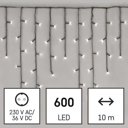 Guirlande lumineuse LED d'extérieur 600 LED, 8 modes, 15 m, IP44, blanc froid