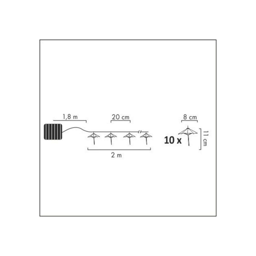 Guirlande solaire 10xLED/1,2V 3,8 m IP44 deštníky