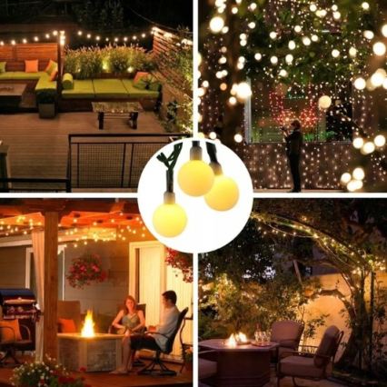 Guirlande solaire décorative 30 LED — 8 fonctions, batterie 500 mAh, 6,5 m, IP67, blanc chaud