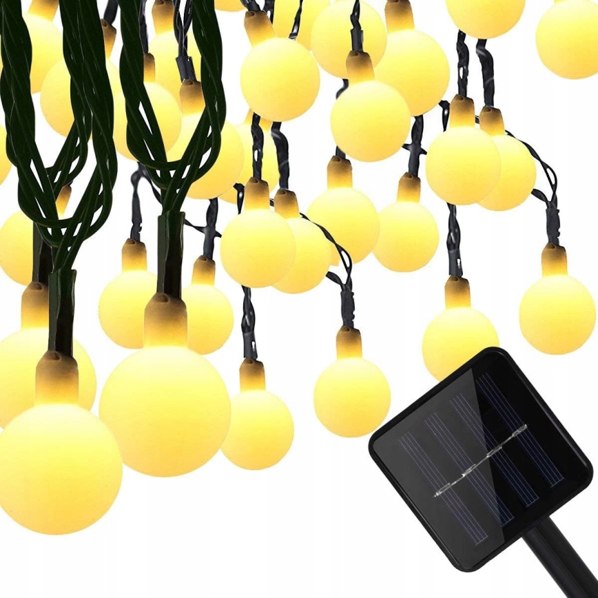 Guirlande solaire décorative 30 LED — 8 fonctions, batterie 500 mAh, 6,5 m, IP67, blanc chaud