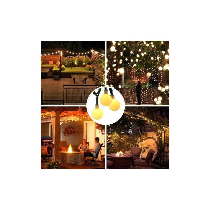 Guirlande solaire décorative 50 LED / 8 fonctions, 500 mAh, 9,5 m, IP67, blanc chaud