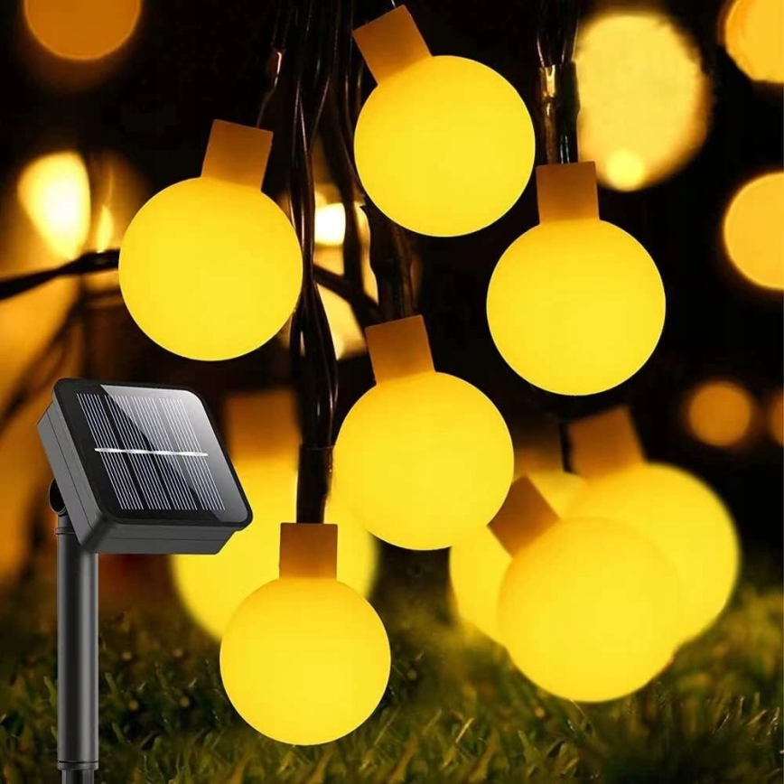 Guirlande solaire décorative 50 LED / 8 fonctions, 500 mAh, 9,5 m, IP67, blanc chaud