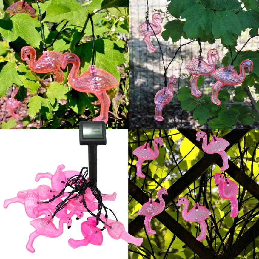 Guirlande solaire décorative LED 10xLED 3,8 IP44 flamant rose