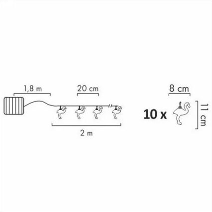 Guirlande solaire décorative LED 10xLED 3,8 IP44 flamant rose