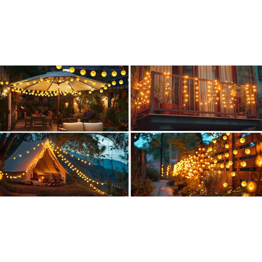Guirlande solaire décorative LED 30xLED/8 fonctions 500 mAh 6,5 m IP67 blanc chaud