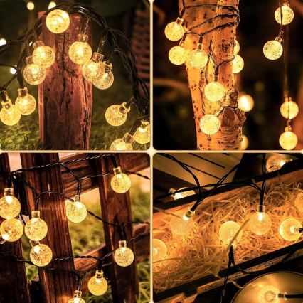 Guirlande solaire décorative LED 30xLED/8 fonctions 500 mAh 6,5 m IP67 blanc chaud