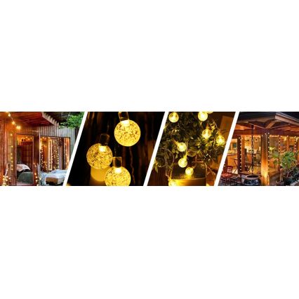 Guirlande solaire décorative LED 50 LED/8 fonctions 500 mAh 9,5 m IP67 blanc chaud