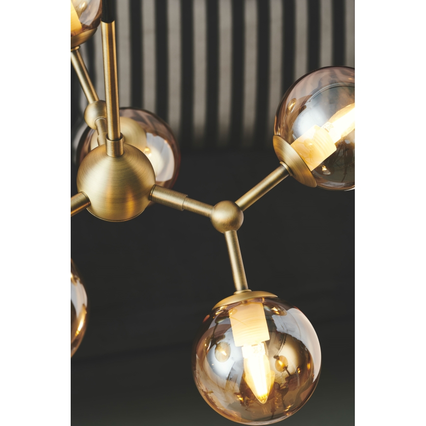 Halo Design 736560 - Hängeleuchte an Kabel ATOM 6xG9/28W/230V Ø 45 cm Messing/rauchiges Beige