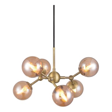 Halo Design 736560 - Hängeleuchte an Kabel ATOM 6xG9/28W/230V Ø 45 cm Messing/rauchiges Beige